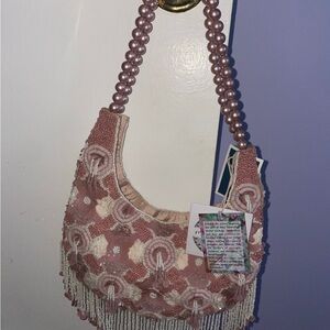 Handmade Pink Beaded Women's shoulder bag Made in India NWT